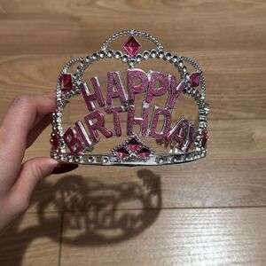 Happy birthday crown pink and silver